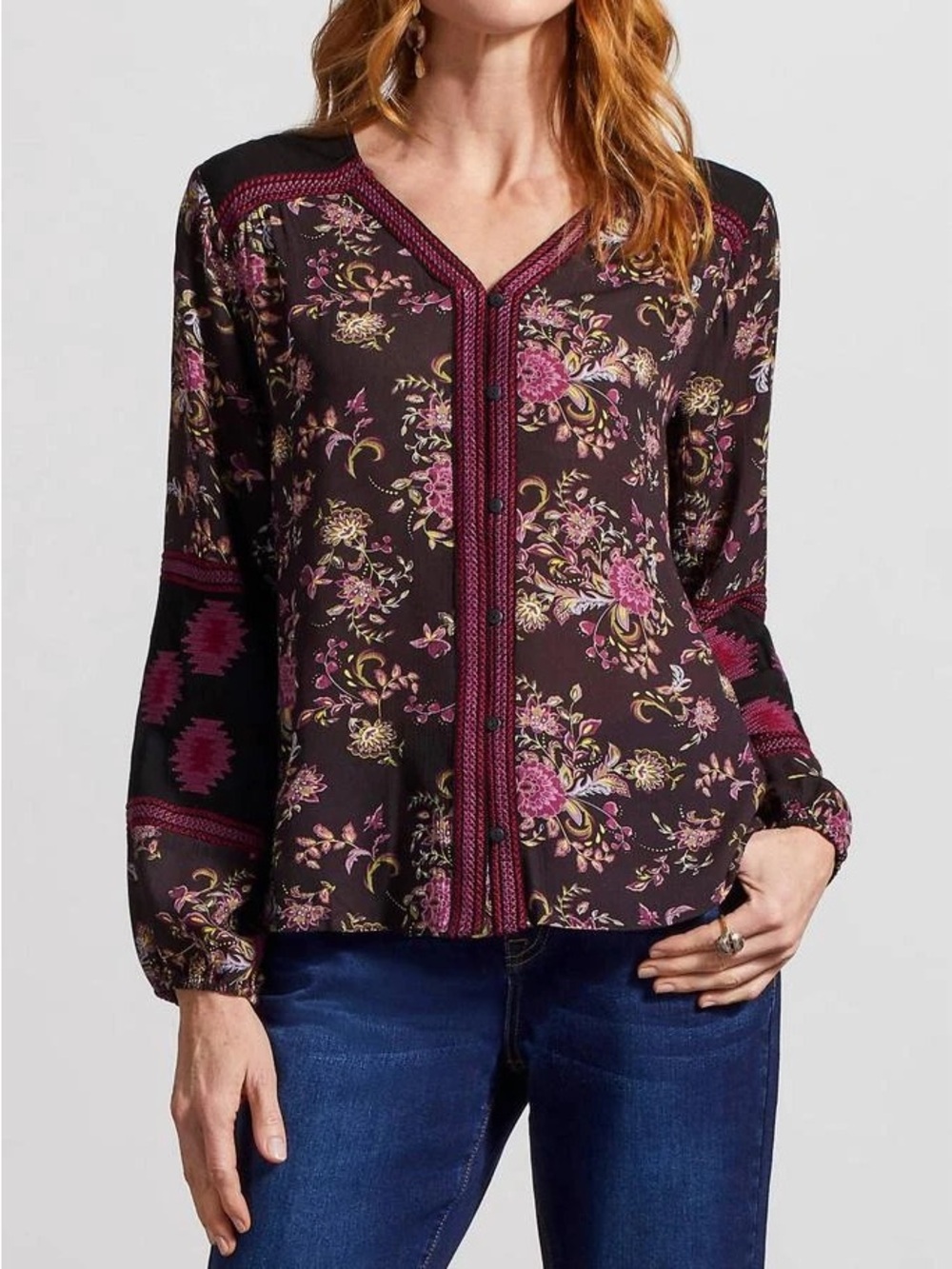 Tribal Jeans Embroidered long sleeve button down blouse size small